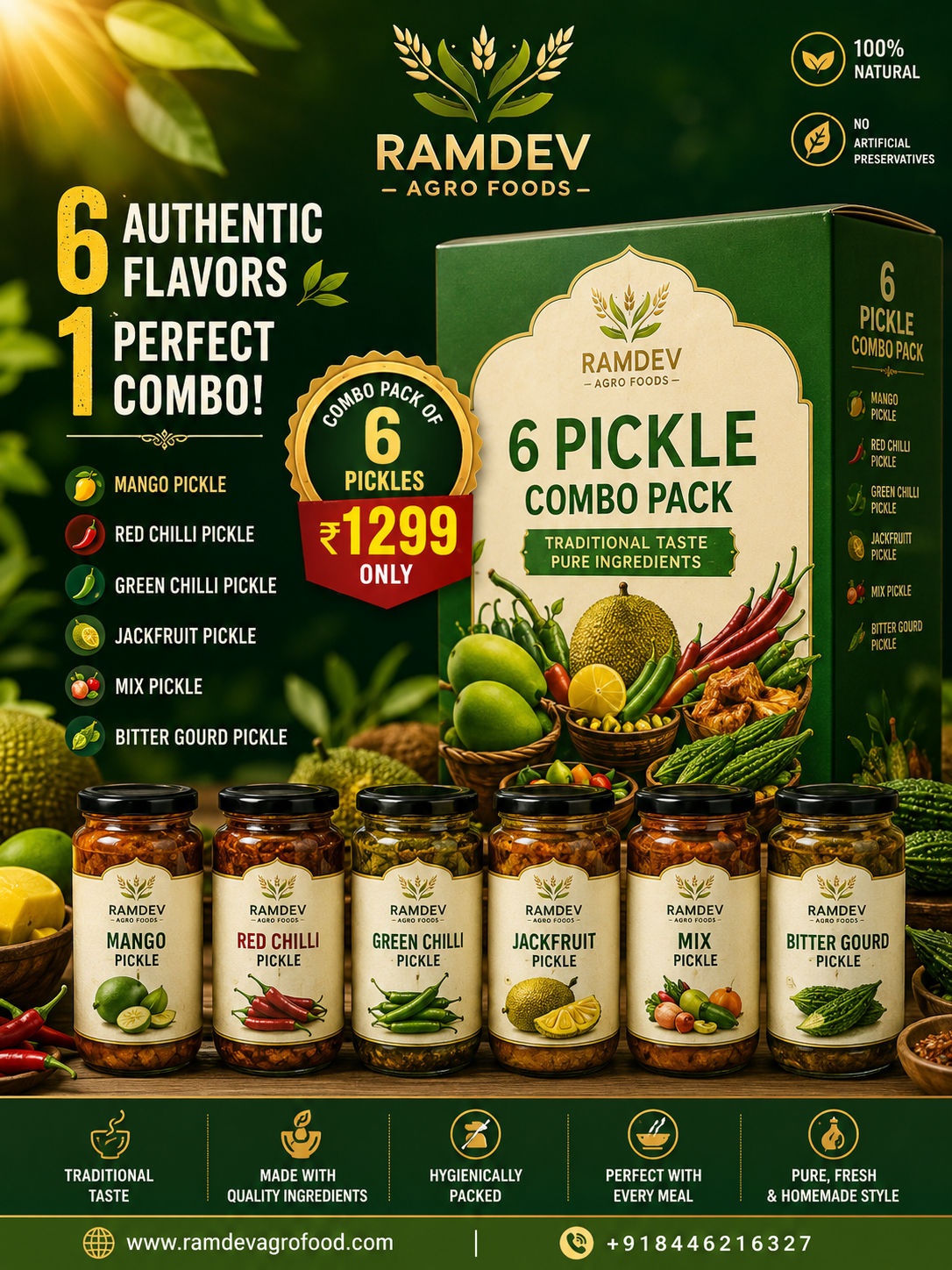 Ramdev 6 Pickle Combo Pack | Homemade Traditional Indian Pickles