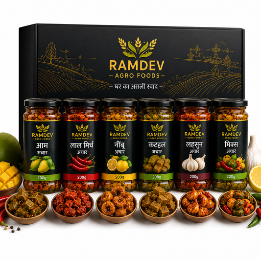 Ramdev Royal 6 Achar Combo Pack (200g x 6) | Premium Homemade Style Pickles | 1.2 KG